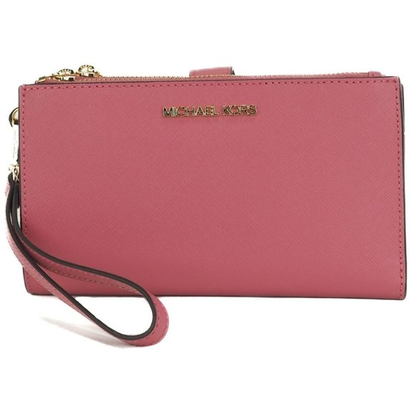 Michael Kors Handbags - NEW Michael Kors Jet Set Travel Large Wristlet Pink Leather Double Zip Wallet